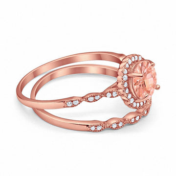 Two Piece Engagement Ring Rose Tone, Simulated Morganite CZ 925 Sterling Silver